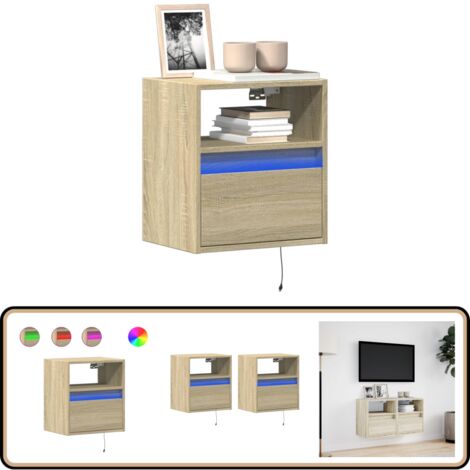 vidaXL Meubles TV muraux lumières LED 2 pcs chêne sonoma 41x31x45 cm