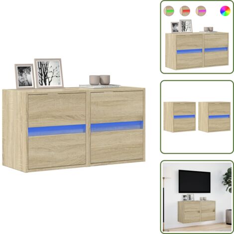 vidaXL Meubles TV muraux lumières LED 2 pcs chêne sonoma 41x31x45 cm