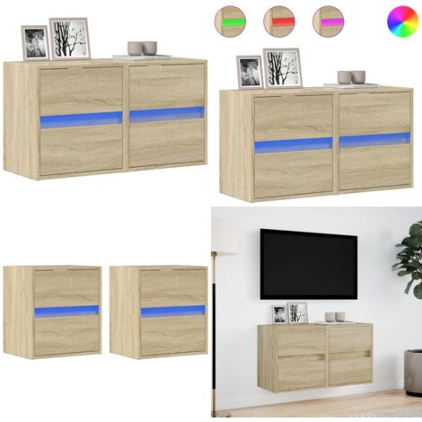vidaXL Meubles TV muraux lumières LED 2 pcs chêne sonoma 41x31x45 cm