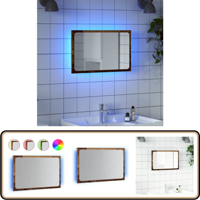 Miroir de salle de bain avec lumière led vieux bois 60x8,5x38cm - Vidaxl