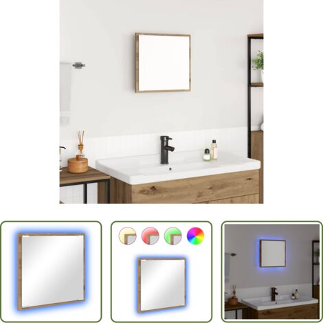 vidaXL Miroir LED -  Miroir de salle de bain LED Chêne artisanal 40 x 37 x 8.5 cm