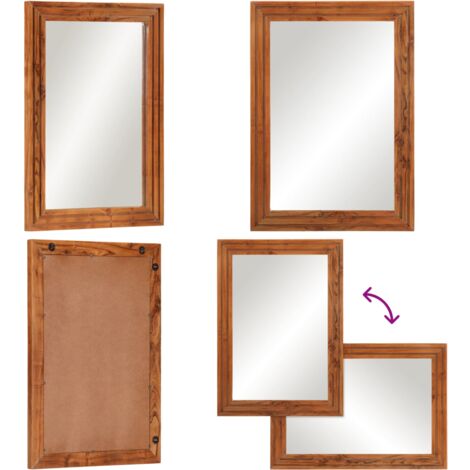 vidaXL Miroir salle de bain 50x70 cm bois massif d'acacia et verre