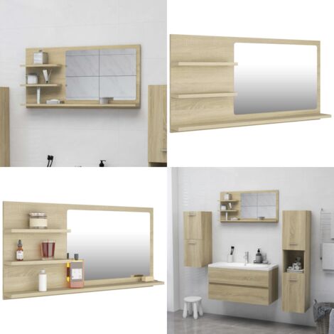 Vidaxl – Miroir simple de salle de bain chêne sonoma – 3 étagères – Bois d'ingénierie – Dimensions 90x10,5x45 cm – Miroir mural design