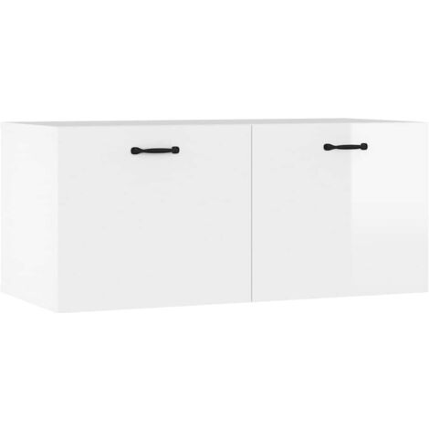 vidaXL Mobile a Parete Bianco Lucido 80x36,5x35 cm Legno Multistrato