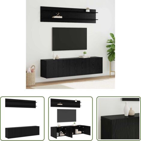 vidaXL Mobile a parete -  Unità TV Montaggio a parete 6 pcs Rovere nero Legno multistrato