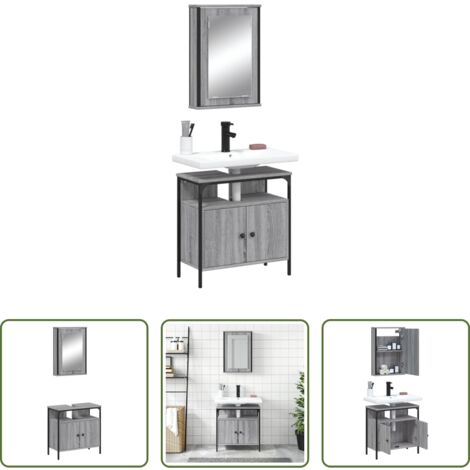 vidaXL Mobile a specchio -  Set Mobili da Bagno 2 pz Grigio Sonoma in Legno Multistrato
