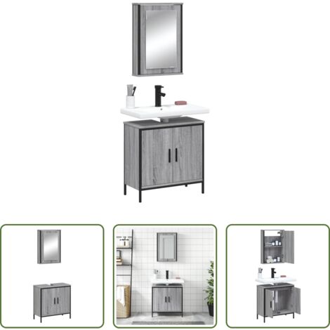 vidaXL Mobile a specchio -  Set Mobili da Bagno 2 pz Grigio Sonoma in Legno Multistrato