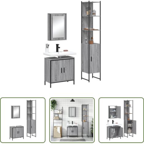 vidaXL Mobile a specchio -  Set Mobili da Bagno 3 pz Grigio Sonoma in Legno Multistrato