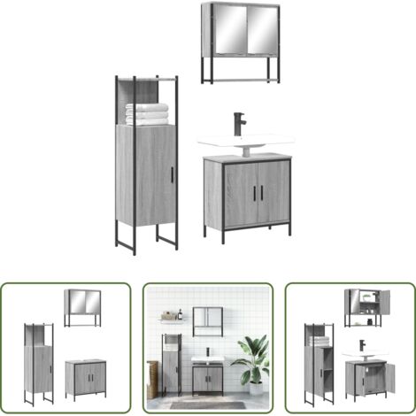 vidaXL Mobile a specchio -  Set Mobili da Bagno 3 pz Grigio Sonoma in Legno Multistrato