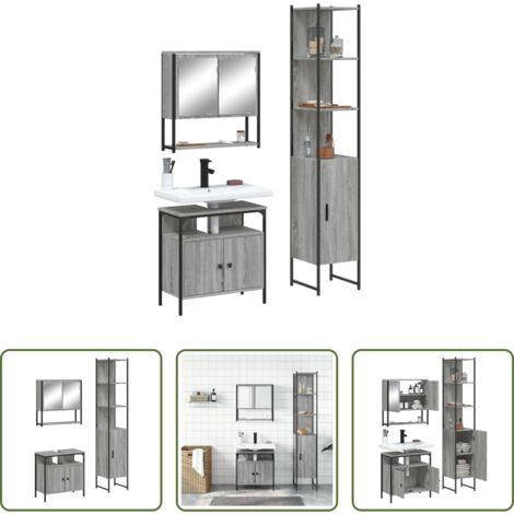 vidaXL Mobile a specchio -  Set Mobili da Bagno 3 pz Grigio Sonoma in Legno Multistrato