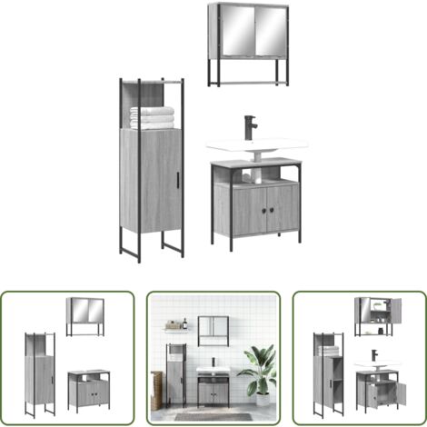 vidaXL Mobile a specchio -  Set Mobili da Bagno 3 pz Grigio Sonoma in Legno Multistrato
