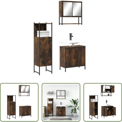 vidaXL Mobile a specchio -  Set Mobili da Bagno 3 pz Rovere Fumo in Legno Multistrato