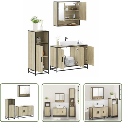 vidaXL Mobile a specchio -  Set Mobili da Bagno 3 pz Rovere Sonoma in Legno Multistrato