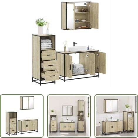 vidaXL Mobile a specchio -  Set Mobili da Bagno 3 pz Rovere Sonoma in Legno Multistrato