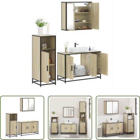 vidaXL Mobile a specchio -  Set Mobili da Bagno 3 pz Rovere Sonoma in Legno Multistrato