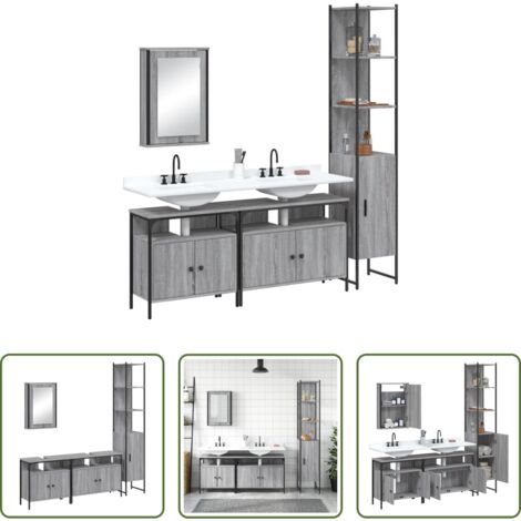 vidaXL Mobile a specchio -  Set Mobili da Bagno 4 pz Grigio Sonoma in Legno Multistrato