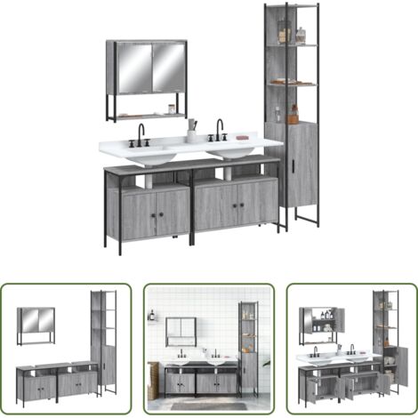 vidaXL Mobile a specchio -  Set Mobili da Bagno 4 pz Grigio Sonoma in Legno Multistrato