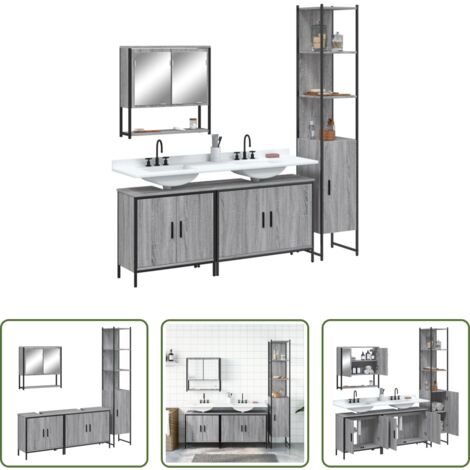 vidaXL Mobile a specchio -  Set Mobili da Bagno 4 pz Grigio Sonoma in Legno Multistrato