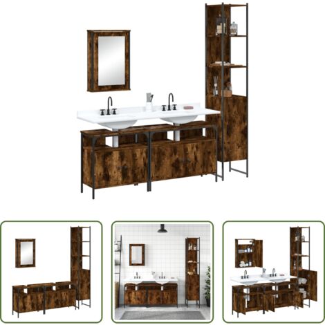 vidaXL Mobile a specchio -  Set Mobili da Bagno 4 pz Rovere Fumo in Legno Multistrato