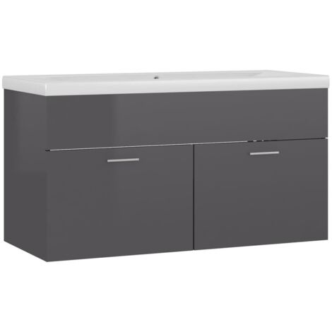 vidaXL Mobile Bagno con Lavabo Integrato Grigio Lucido in Truciolato