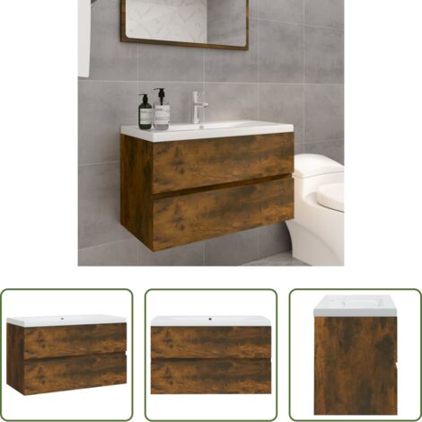 vidaXL Mobile bagno -  Mobile Bagno con Lavabo Integrato Rovere Fumo Legno Multistrato