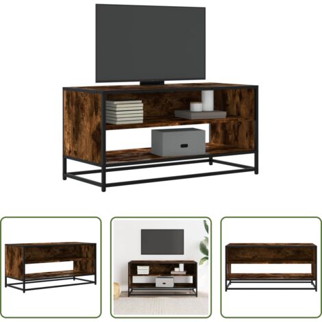 vidaXL Mobile con ripiano -  Mobile TV Rovere Fumo 91x40x46 cm Legno Multistrato e Metallo