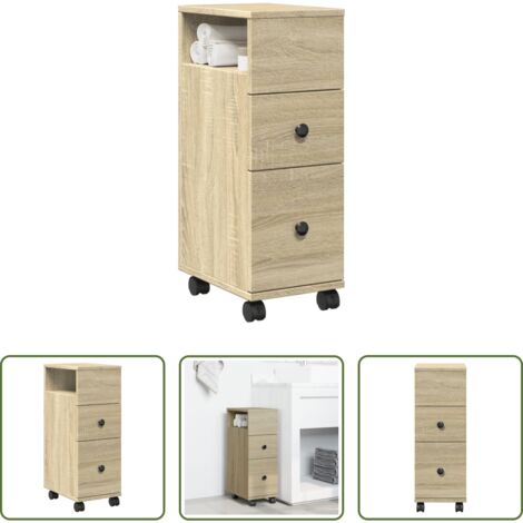 vidaXL Mobile da bagno con ruote -  Mobile da Bagno Stretto con Ruote Rovere Sonoma in Truciolato