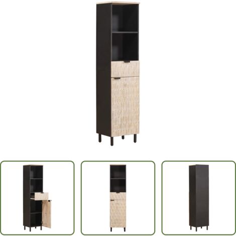 vidaXL Mobile da bagno con scaffale -  Mobile da Bagno con lo scaffale Nero e Bianco 38 x 33 x 160 cm