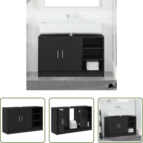 vidaXL Mobile da bagno con scaffali -  Mobile da Bagno Rovere Nero 90 x 29 x 55 cm Legno multistrato