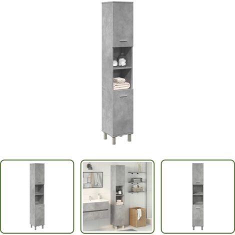 vidaXL Mobile da bagno grigio cemento -  Mobile da Bagno Grigio Cemento 30x30x179 cm Legno Multistrato