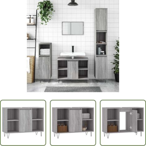 vidaXL Mobile da bagno grigio -  Mobile da Bagno Grigio Sonoma 80x33x60 cm in Legno Multistrato