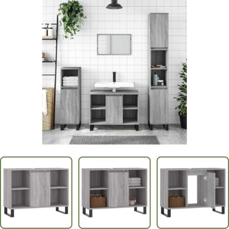 vidaXL Mobile da bagno grigio -  Mobile da Bagno Grigio Sonoma 80x33x60 cm in Legno Multistrato