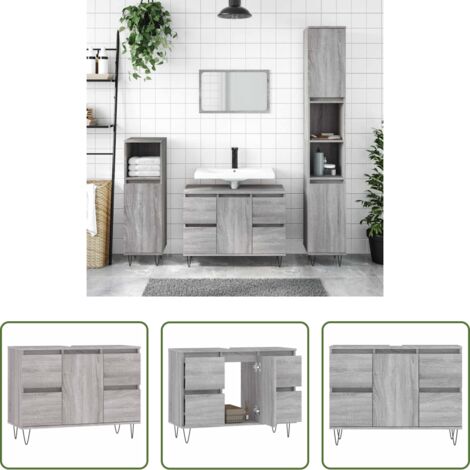 vidaXL Mobile da bagno grigio -  Mobile da Bagno Grigio Sonoma 80x33x60 cm in Legno Multistrato