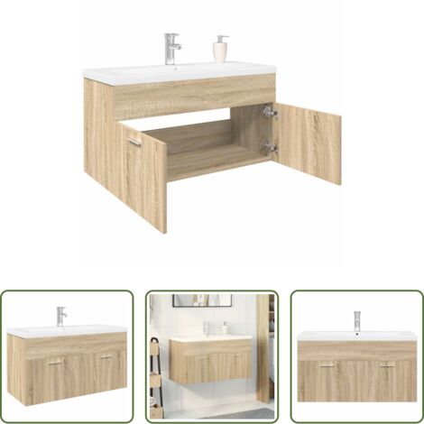 vidaXL Mobile da bagno in legno tecnico -  Mobile da Bagno con Lavabo Integrato Rovere Sonoma