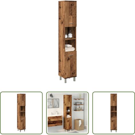 vidaXL Mobile da bagno in truciolato -  Mobile da Bagno Legno Antico 30x30x179 cm in Legno Multistrato