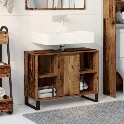 vidaXL Mobile da Bagno Legno vecchio 80 x 33 x 60 cm Legno multistrato