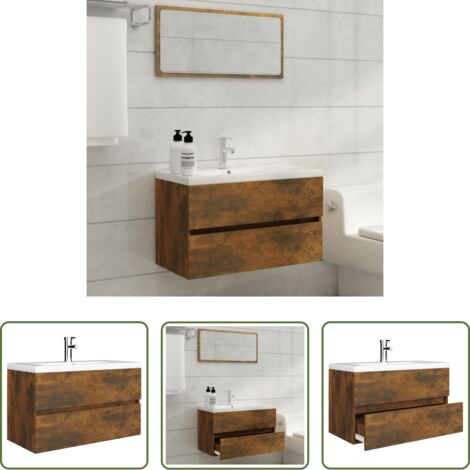 vidaXL Mobile da bagno -  Mobile Bagno con Lavabo Integrato Rovere Fumo Legno Multistrato