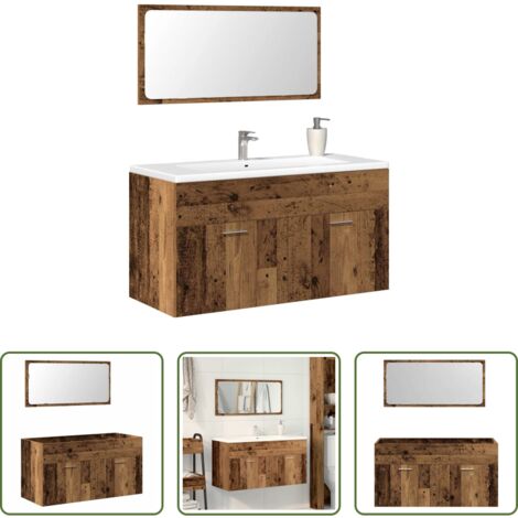 vidaXL Mobile da bagno -  Mobile da Bagno con Specchio in Legno Antico Legno Multistrato