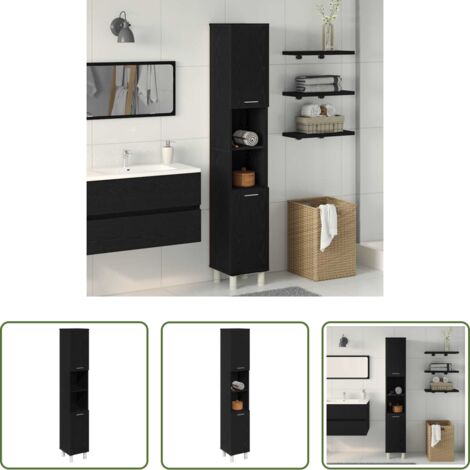 vidaXL Mobile da bagno moderno -  Mobile da Bagno Rovere Nero 30 x 30 x 179 cm Legno multistrato