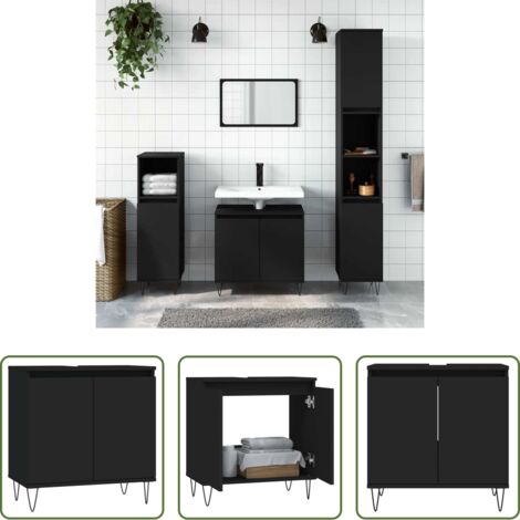 vidaXL Mobile da bagno nero -  Mobile da Bagno Nero 58x33x60 cm in Legno Multistrato