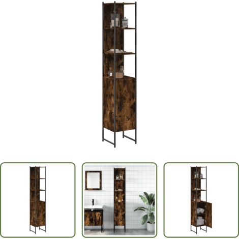 vidaXL Mobile da bagno Rovere Fumo - Mobile da Bagno Rovere Fumo 33x33x185,5 cm in Legno Multistrato