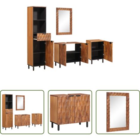 vidaXL Mobile da bagno -  Set da Bagno con cassetto con porta 4 pcs Acacia Marrone Winish