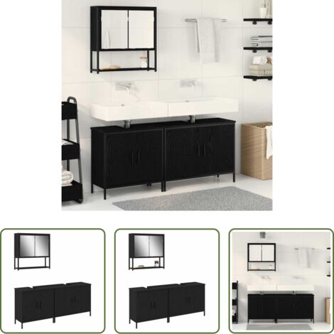 vidaXL Mobile da bagno -  Set di mobili per il bagno 3 pcs Nero Legno multistrato