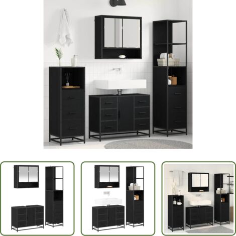 vidaXL Mobile da bagno -  Set di mobili per il bagno 3 pcs Rovere Nero Legno multistrato