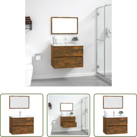 vidaXL Mobile da bagno -  Set Mobili da Bagno 2 pz Rovere Fumo in Legno Multistrato