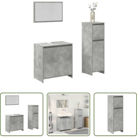 vidaXL Mobile da bagno -  Set Mobili da Bagno 3 pz Grigio Cemento in Legno Multistrato
