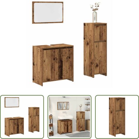 vidaXL Mobile da bagno -  Set Mobili da Bagno 3 pz Legno Antico in Legno Multistrato