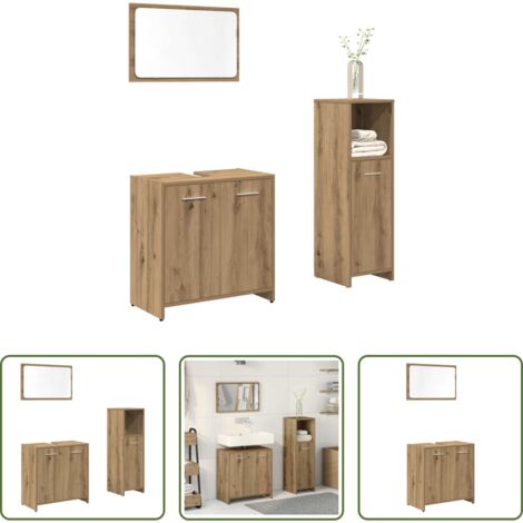 vidaXL Mobile da bagno -  Set Mobili da Bagno 3 pz Rovere Artigianale Legno Multistrato