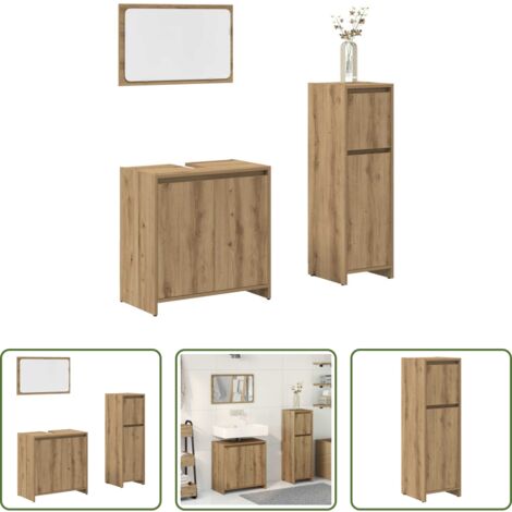 vidaXL Mobile da bagno -  Set Mobili da Bagno 3 pz Rovere Artigianale Legno Multistrato