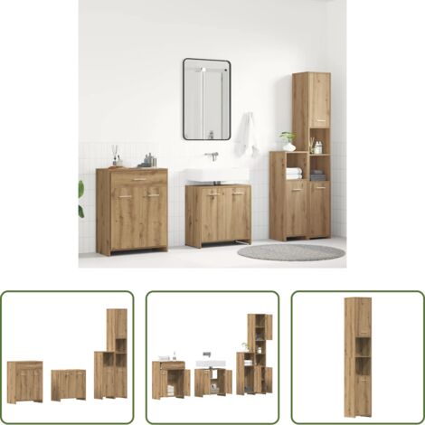 vidaXL Mobile da bagno -  Set Mobili da Bagno 4 pz Rovere Artigianale Legno Multistrato